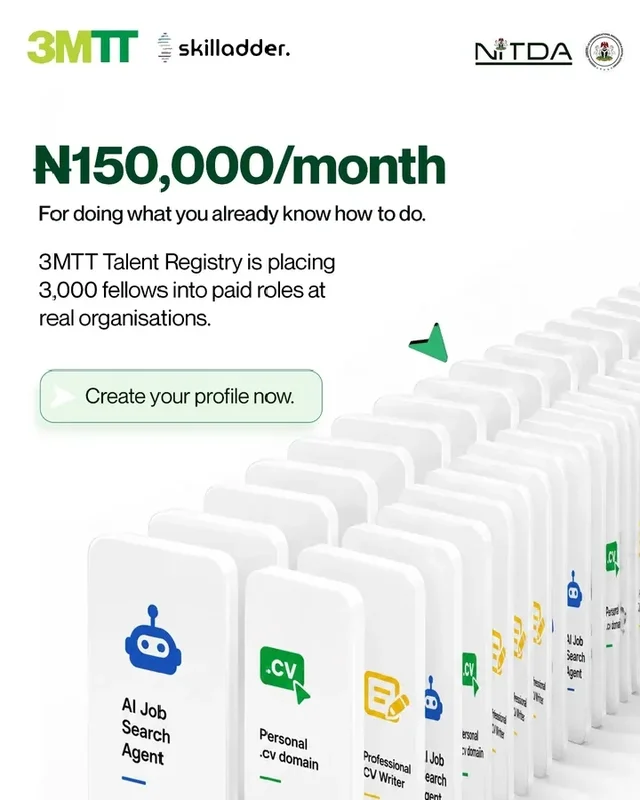 3MTT Talent Registry 2026: N150,000 Monthly Paid Placement Opportunity for Fellows