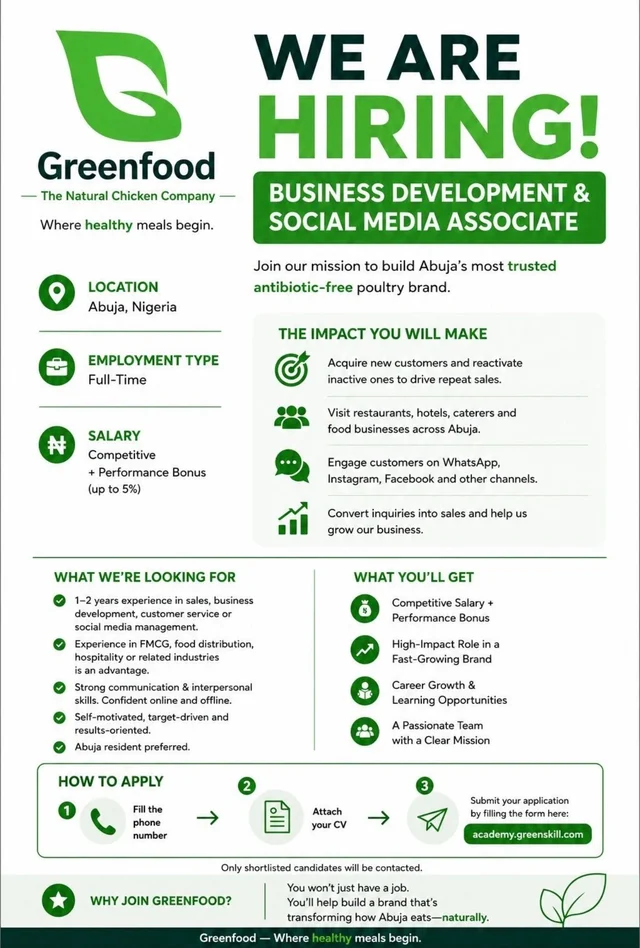 Apply for the Business Development & Social Media Associate Role at Greenfood