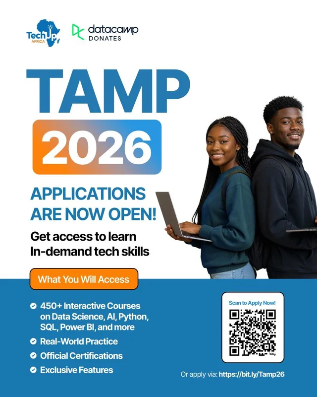 Apply for the TechUp Africa TAMP Free DataCamp Tech Skills Scholarship 2026