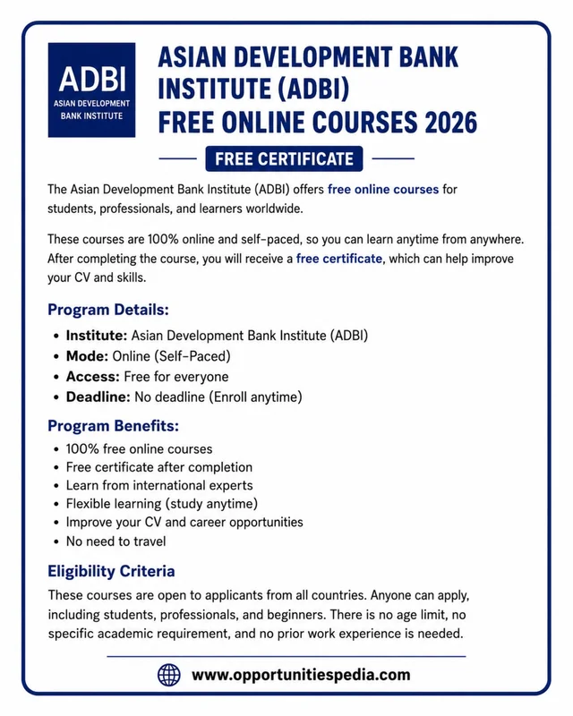 Asian Development Bank Institute (ADBI) Free Online Courses 2026 | Free Certificates