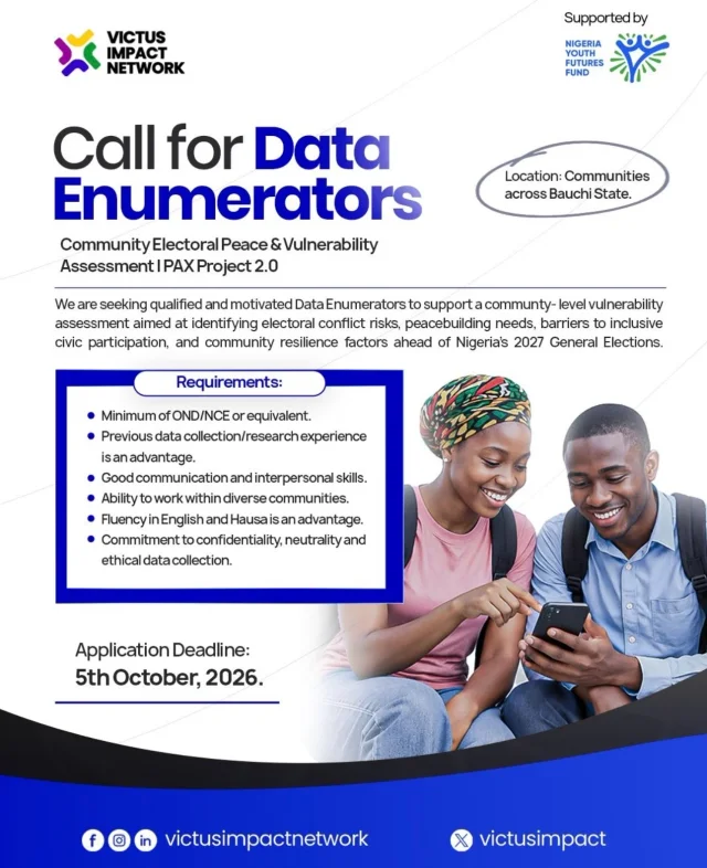CALL FOR DATA ENUMERATORS with VINET