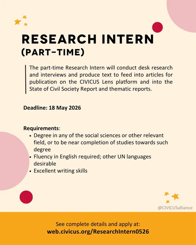CIVICUS Research Internship 2026 | Remote Opportunity with $600 Monthly Stipend