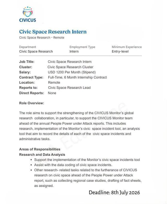 CIVICUS Research Internship Cohort 2, 2026