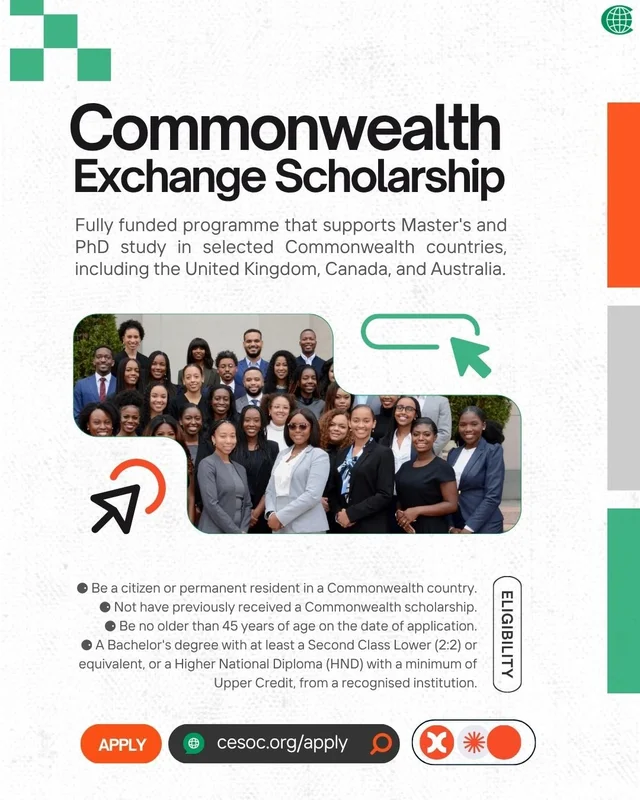 Commonwealth Exchange Scholarship 2026 | Fully Funded Master’s & PhD Scholarships