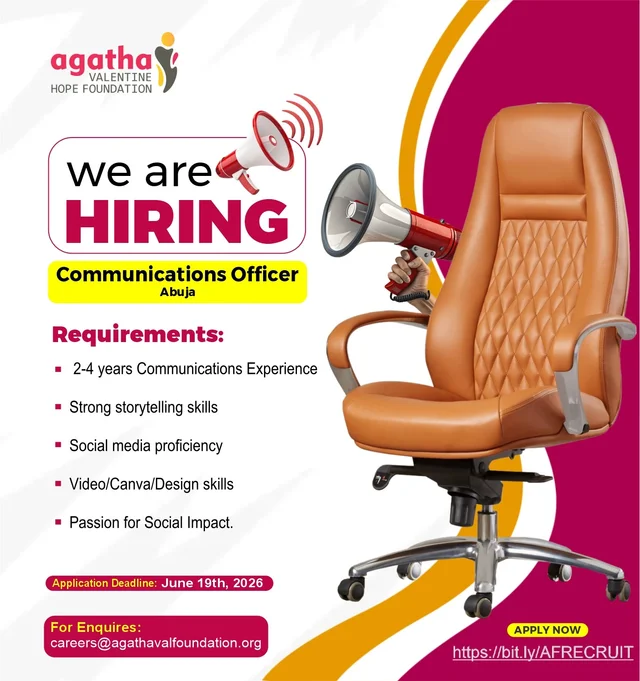 Communications Officer Needed at Agatha Valentine Hope Foundation (AVHF)