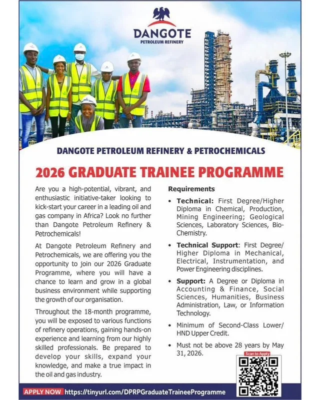 Dangote Petroleum Refinery Graduate Trainee Program 2026
