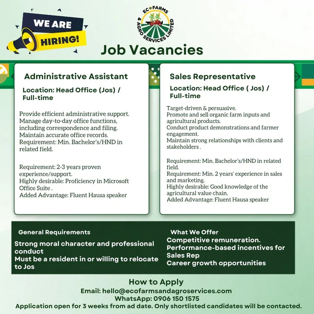 Entry-level Recruitment at Eco Farms & Agro Services Ltd 2026