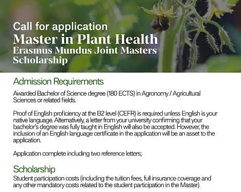 Erasmus Mundus PlantHealth Scholarship 2027 in Europe