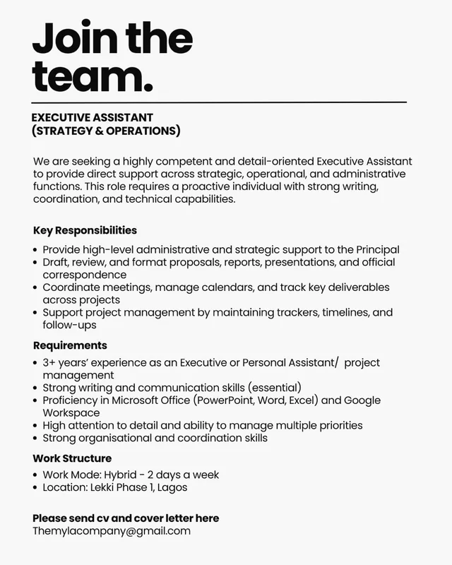 Executive Assistant Needed at The Myla Company