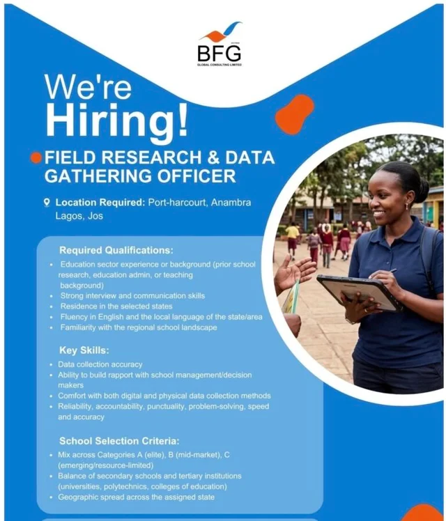 Field Research & Data Gathering Officer Jobs at BFG Global Consulting Limited | Apply Now