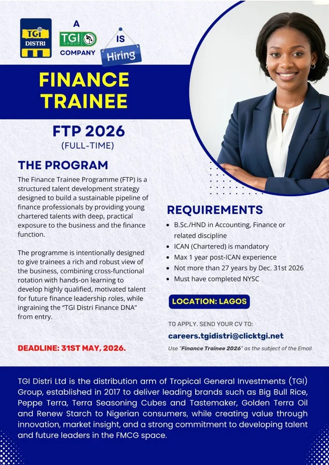 Finance Trainee Programme 2026 at TGI Distri Limited