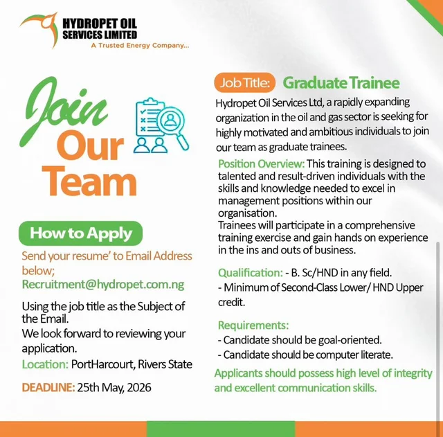 Hydropet Oil Services Ltd Graduate Trainee Program 2026