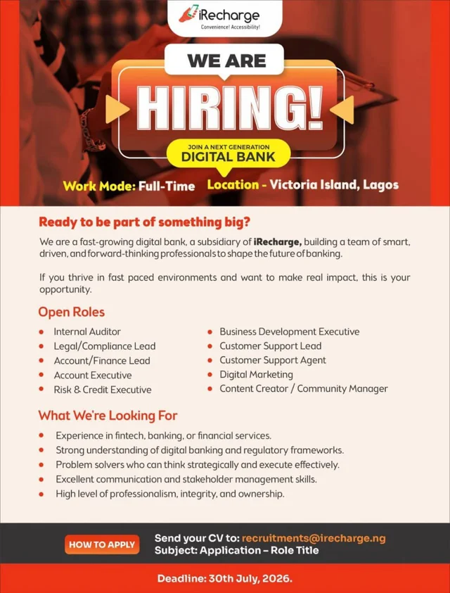 iRecharge Digital Bank Recruitment 2026: Multiple Career Opportunities