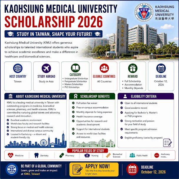 KMU International Scholarship 2027 in Taiwan
