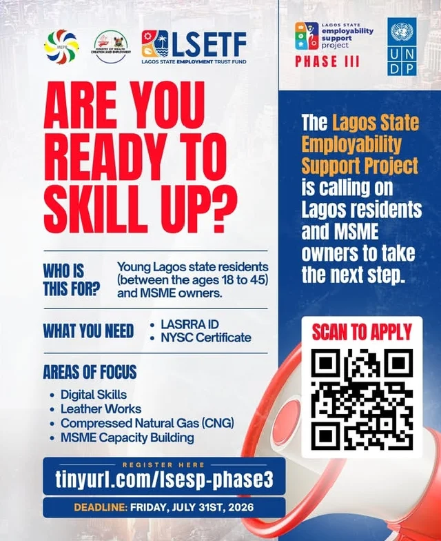 Lagos State Employability Support Project (LSESP) Phase 3, 2026: Free Skills Training for Youths and MSMEs