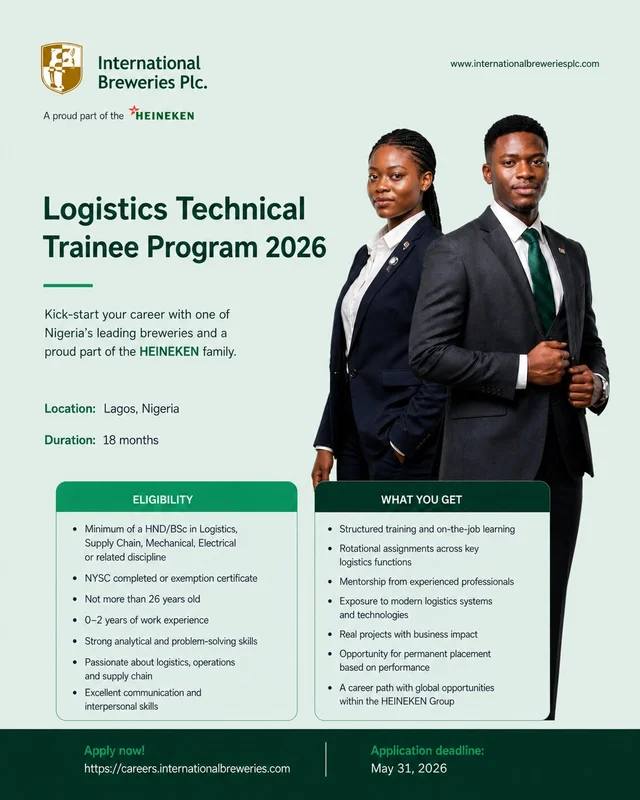 Logistics Technical Trainee Program 2026 at International Breweries Plc