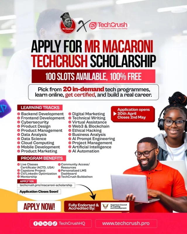 Mr Macaroni Techcrush Scholarship 2026