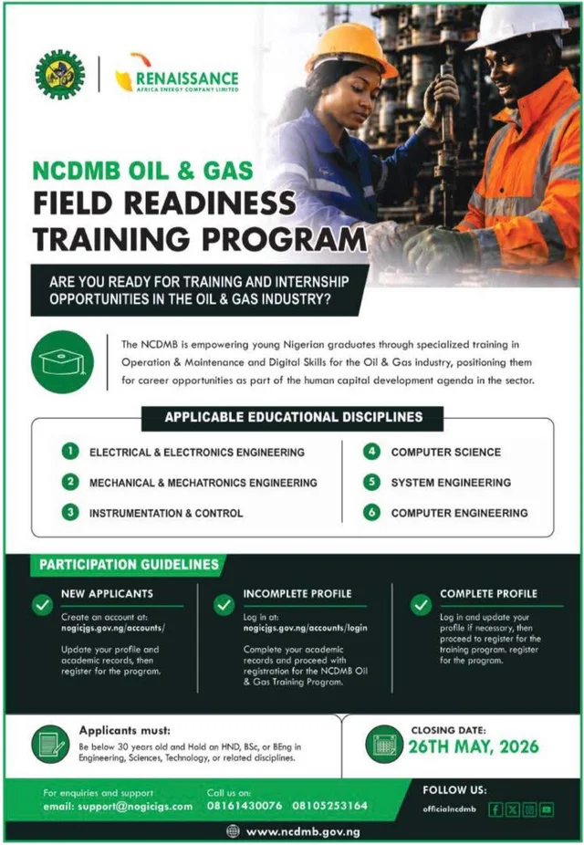 NCDMB Oil & Gas Field Readiness Training Program 2026