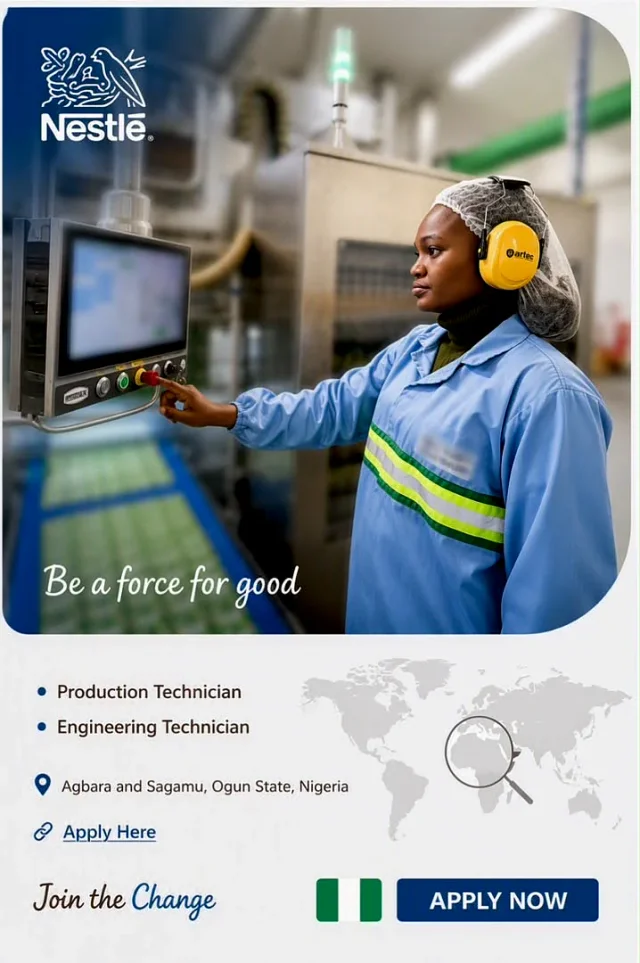 Nestlé Nigeria Plc Recruitment for Production and Engineering Technicians 2026