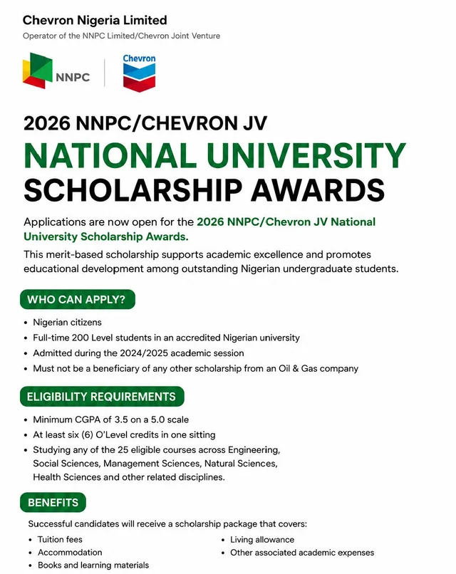NNPC /Chevron National University Scholarship Awards 2026