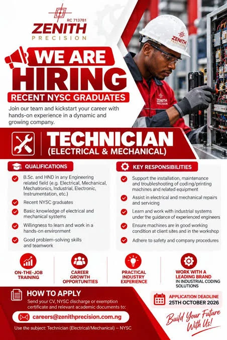 NYSC Technicians  at Zenith Precision Limited (Electrical & Mechanical)