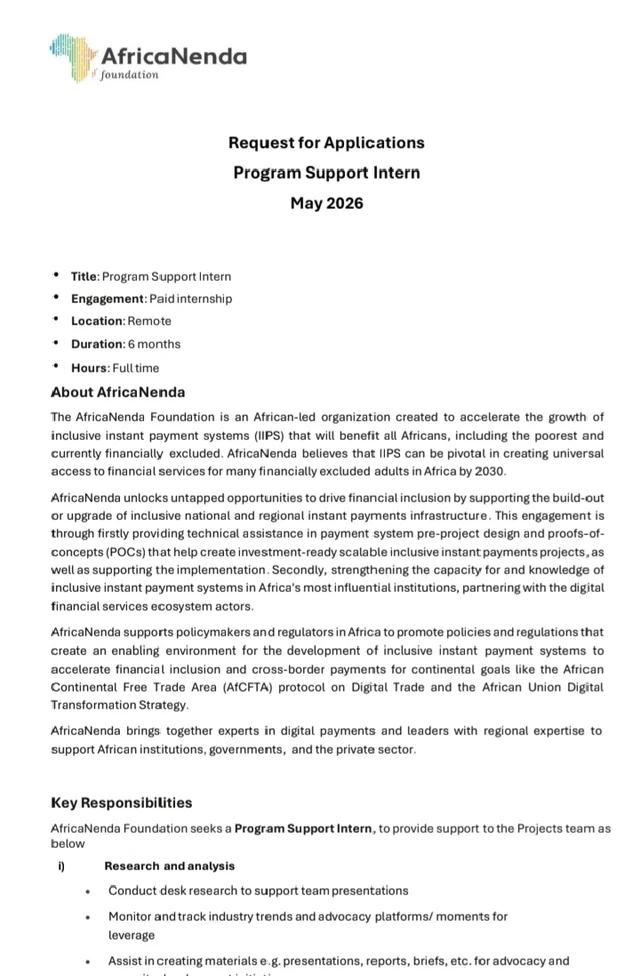 Paid Internship at AfricaNenda (Program Support Interns)