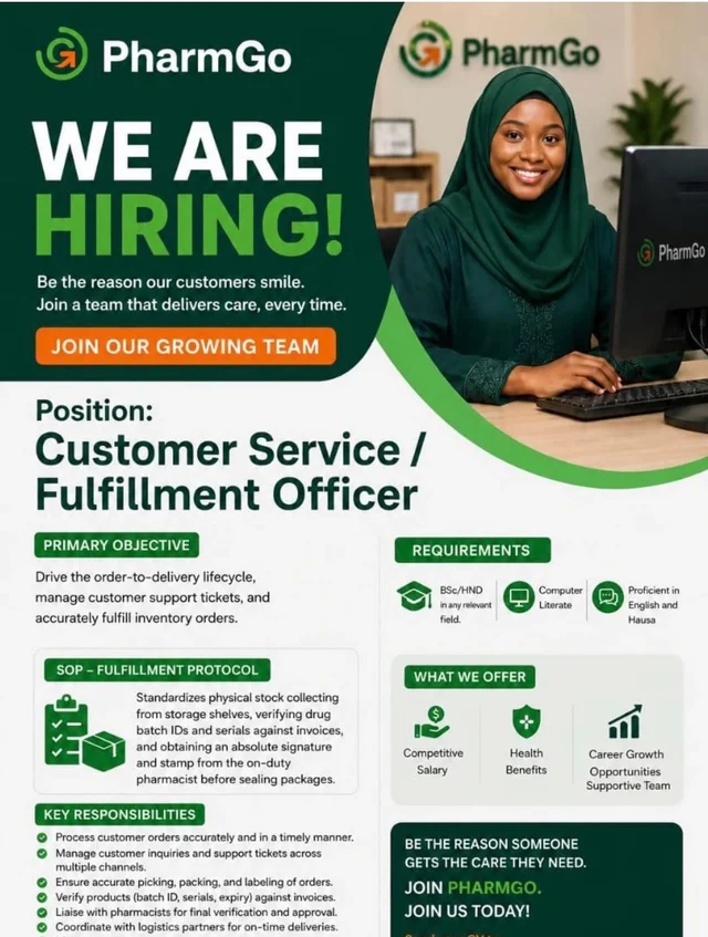 PharmGo Limited Hiring Customer Service / Fulfillment Officer | Apply Now