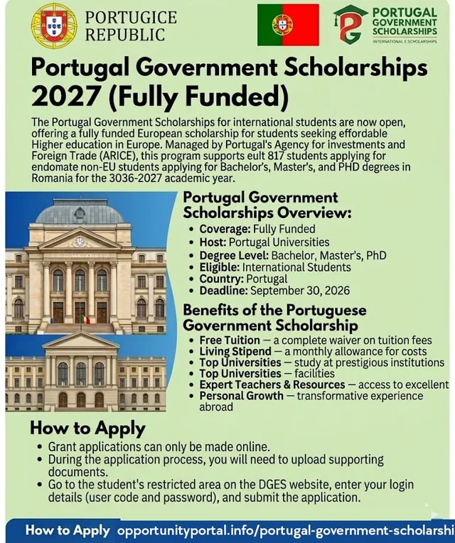 Portugal Government Scholarships 2027 for International Students