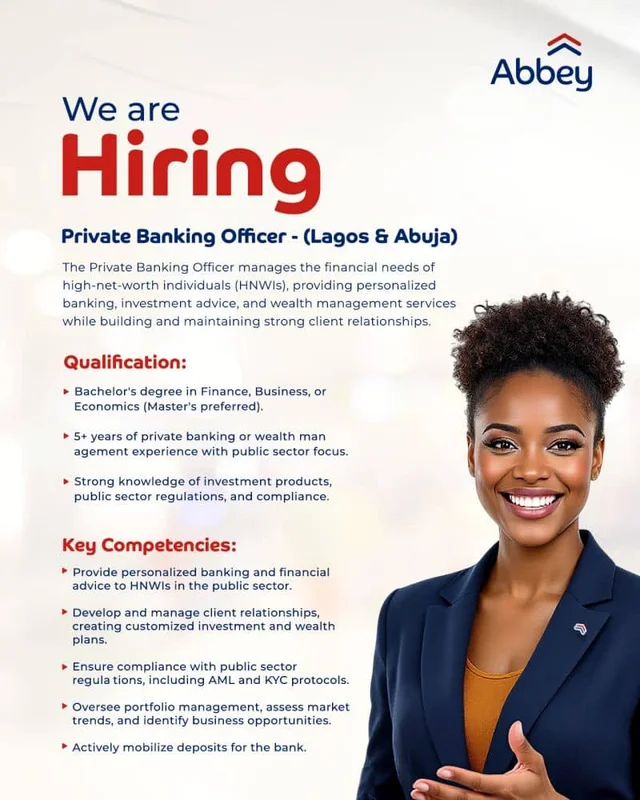 Private Banking Officer Needed at Abbey Mortgage Bank (Lagos & Abuja)